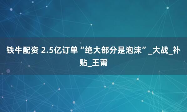 铁牛配资 2.5亿订单“绝大部分是泡沫”_大战_补贴_王莆